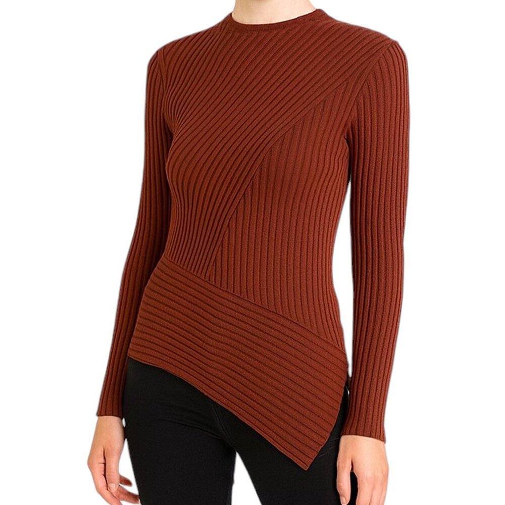 Topshop Womens Top Shirt Asymmetrical Side Slit Long Sleeve Mock Neck Size 2